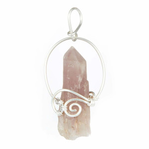 Lithium Quartz Raw Point Pendant in Wire Wrapped Setting - Sterling Silver - 36