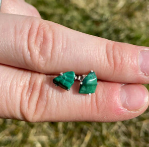 Malachite Polished Natural Stud Earrings - Sterling Silver