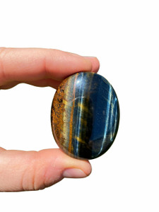 Mixed Tigers Eye Palm Stone - Blue and Gold Tigers Eye Polished Stone Oval