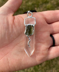 Moldavite & Clear Quartz Blade Amulet (Love & Transformation) 