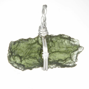 Moldavite Raw Natural Pendant in Wire Wrapped Setting - Sterling Silver - 47