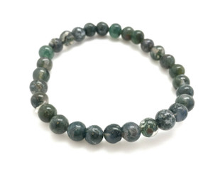 Moss Agate Elastic Bracelet - 6mm and 8mm Beads