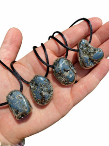 Pyrite Pendant with 28 Adjustable Black Cord - Polished Natural Pendant in Drilled Setting