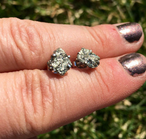 Pyrite Raw Natural Stud Earrings - Sterling Silver