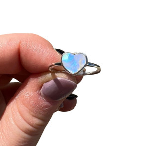 Rainbow Moonstone Heart Ring in Sterling Silver 