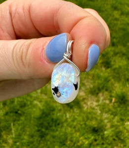 Rainbow Moonstone Pendant - Sterling Silver Wire 