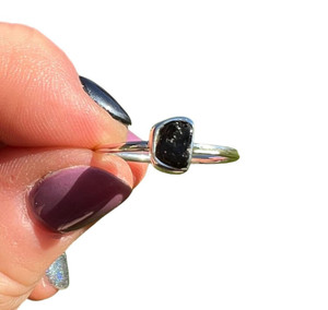Raw Black Tourmaline Bezel Ring in Sterling Silver 