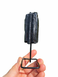 Raw Black Tourmaline Stone Cluster on Metal Stand
