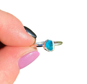 Raw Blue Apatite Bezel Ring in Sterling Silver 