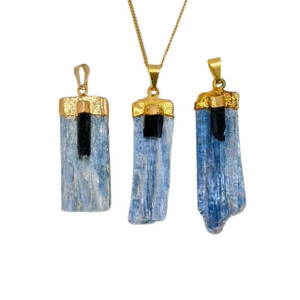 Raw Blue Kyanite and Black Tourmaline Pendant 