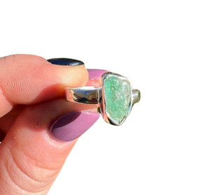 Raw Emerald Ring in Sterling Silver Bezel Setting 
