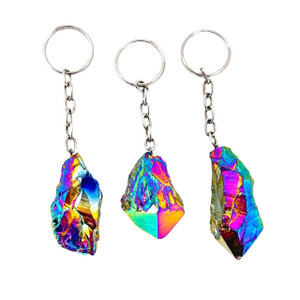 Raw Flame Aura Quartz Keychain 