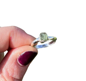 Raw Moldavite Ring - Size 4 to 10 - Sterling Silver 