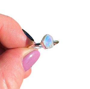 Raw Rainbow Moonstone Bezel Ring in Sterling Silver 
