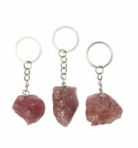 Raw Strawberry Quartz Crystal Keychain