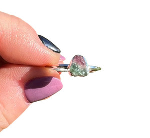 Raw Watermelon Tourmaline Bezel Ring in Sterling Silver 