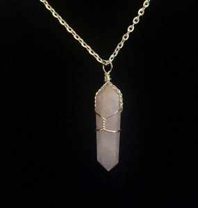 Rose Quartz Raw Point Pendant in Wire Wrapped Setting
