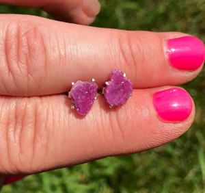 Ruby Raw Natural Stud Earrings - Sterling Silver