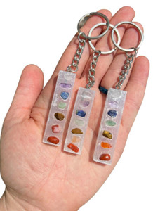 Selenite Keychain with 7 Chakra Stones