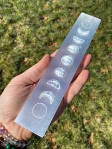 Selenite Plate - Engraved Moon Phase Polished Stone