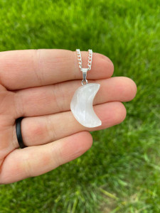 Selenite Polished Moon Pendant in Drilled Setting