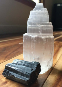 Selenite Tower and Black Tourmaline Protection Kit Raw