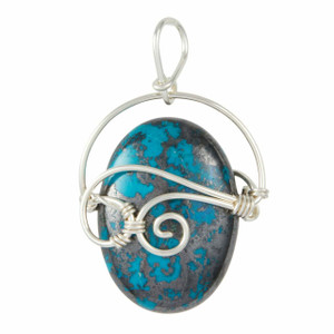 Shattuckite Polished Oval Pendant in Wire Wrapped Setting - Sterling Silver - 160