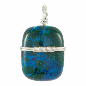 Shattuckite Polished Rectangle Pendant in Wire Wrapped Setting - Sterling Silver - 159