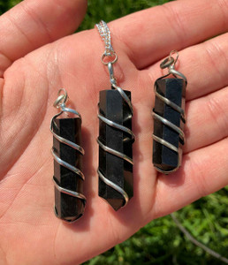 Shungite Polished Point Pendant in Wire Wrapped Setting