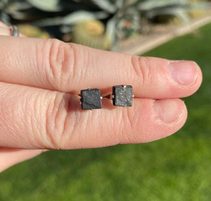 Shungite Raw Square Stud Earrings - Sterling Silver