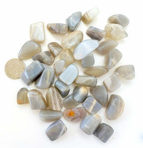 Silver-Gray-Black Moonstone Tumbled Stone - Polished Silver Moonstone Crystal