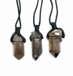 Smoky Quartz Pendant in Cord - Raw Point Pendant in Cord Wrapped Setting