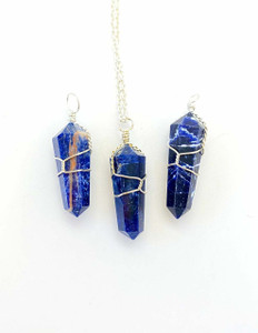 Sodalite Polished Point Pendant in Wire Wrapped Setting