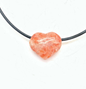 Sunstone Heart Pendant on Black Cord - Polished