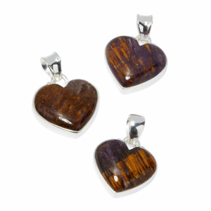 Super 7 Polished Heart Pendant in Bezel Setting - Sterling Silver