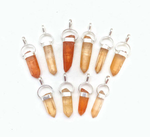 Tangerine Lemurian Raw Point Pendant in Capped Setting - Sterling Silver