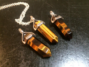 Tigers Eye Pendant - Polished Point Pendant in Capped Setting