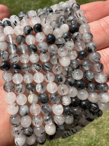 Tourmalinated Quartz Bead Strand 