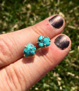 Turquoise Raw Natural Stud Earrings - Sterling Silver