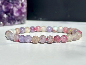 Unicorn Stone Elastic Bracelet (Lepidolite, Pink Tourmaline, Smoky Quartz, and Cleavelandite) 