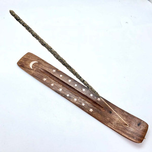 White Inlay Moon and Stars Incense Burner - 10 Inch