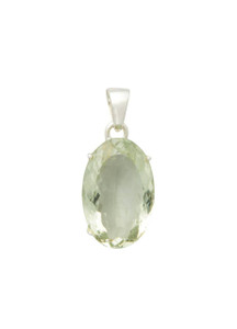 Prasiolite Pendant Green Amethyst - Sterling Silver - Polished Oval - No.1571