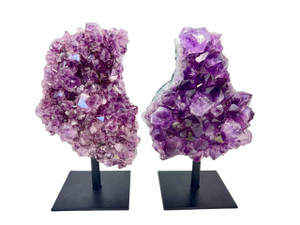 Raw Amethyst Crystal Cluster on Metal Stand 