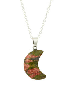Unakite Stone Crescent Moon Pendant