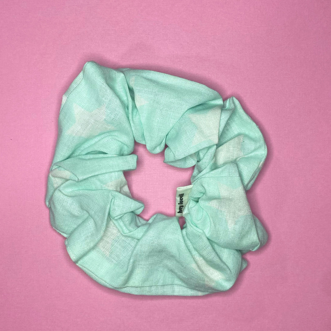 Aqua White Stars XL Scrunchie